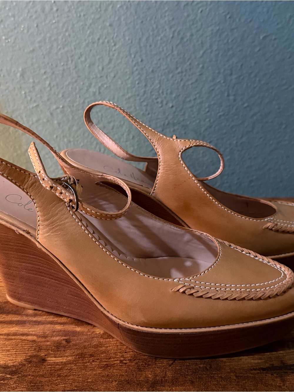 Cole Haan Saddle Tan Slingback Platform Loafers - Picture 8 of 9